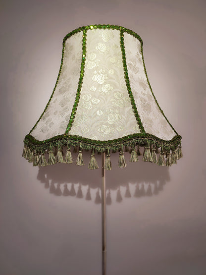 A large light green lampshade with fringe for floor lamps. № 4702