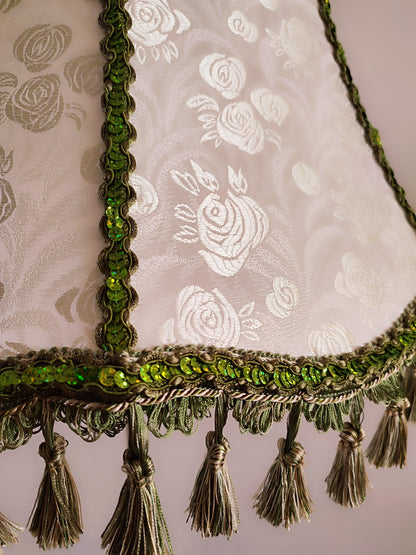 A large light green lampshade with fringe for floor lamps. № 4702