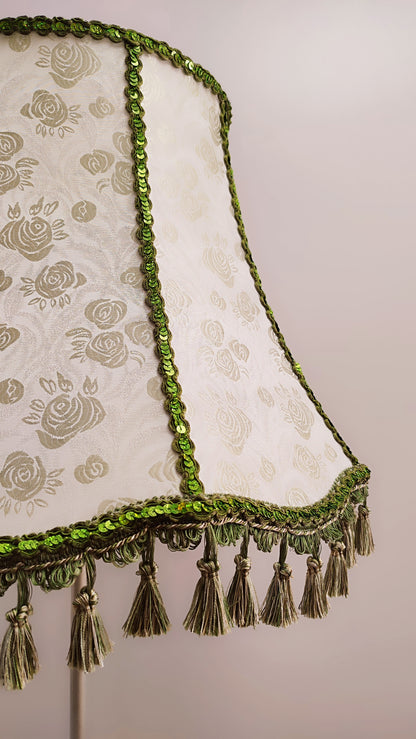 A large light green lampshade with fringe for floor lamps. № 4702