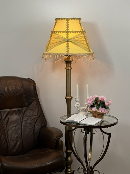 Handmade yellow lampshade with beaded fringe, for lamps. № 3102