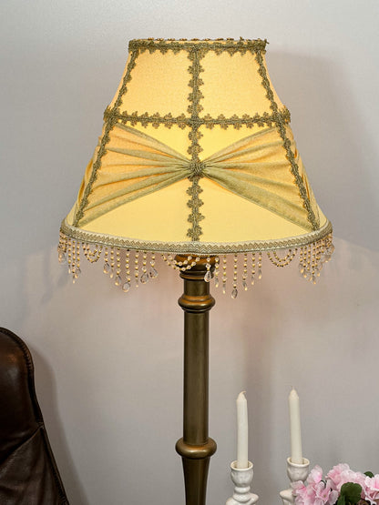 Handmade yellow lampshade with beaded fringe, for lamps. № 3102