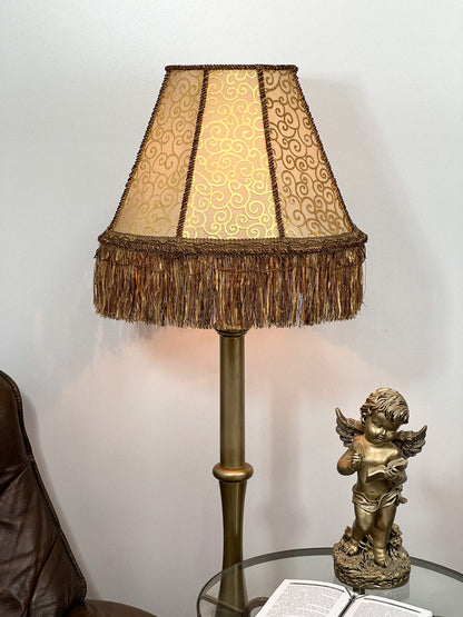 Lampshade. Victorian coffee-colored fabric lampshade with birds.
