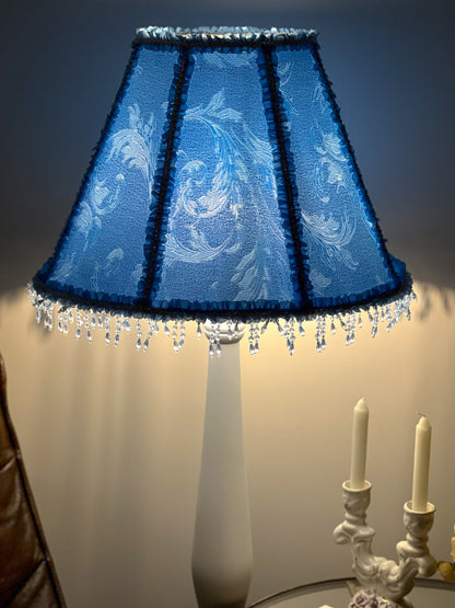 Blue fabric lampshade with beaded fringe. A unique lampshade in Victorian style. 3812