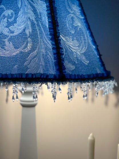 Blue fabric lampshade with beaded fringe. A unique lampshade in Victorian style. 3812