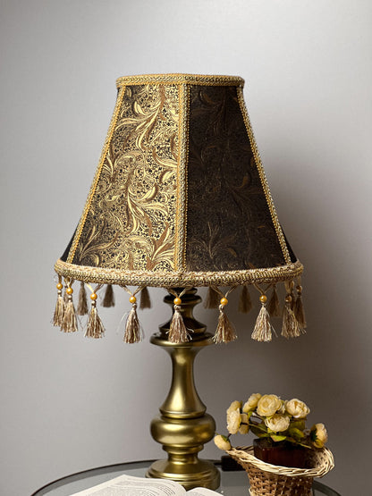 Relief lampshade of golden brown color in Victorian style with fringe. PRODUCT TO ORDER. 0205