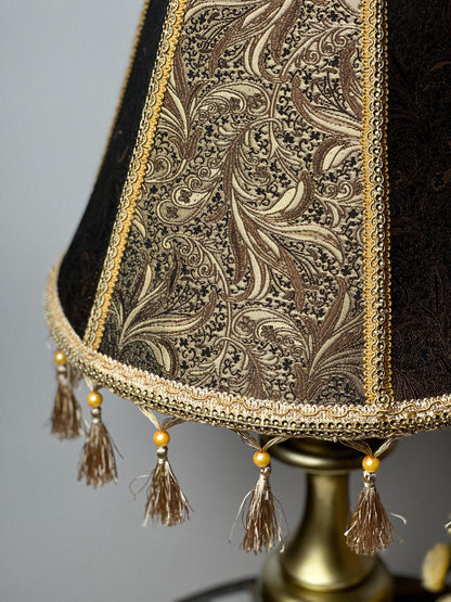 Relief lampshade of golden brown color in Victorian style with fringe. PRODUCT TO ORDER. 0205