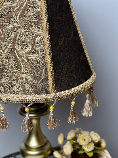 Relief lampshade of golden brown color in Victorian style with fringe. PRODUCT TO ORDER. 0205