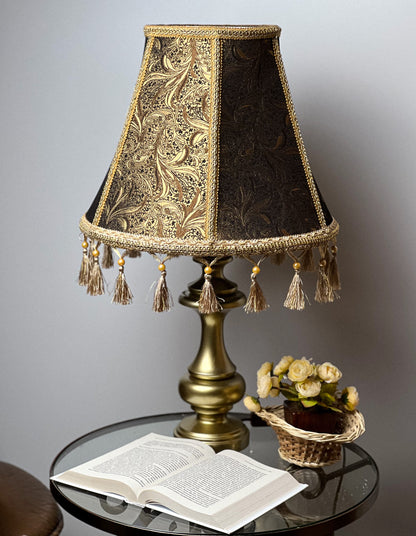 Relief lampshade of golden brown color in Victorian style with fringe. PRODUCT TO ORDER. 0205