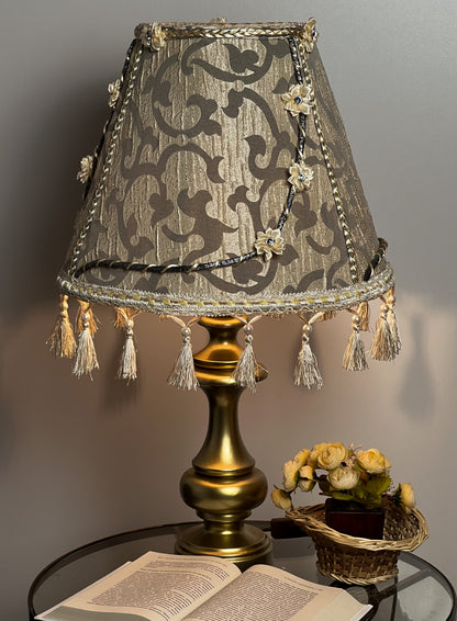 Handmade Silk Floral Lampshade with Fringe: Cozy Home Decor. № 0206