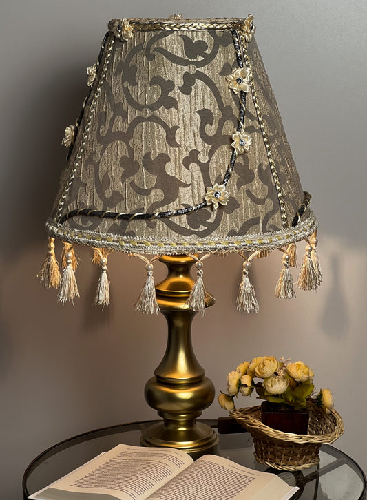 Handmade Silk Floral Lampshade with Fringe: Cozy Home Decor. № 0206