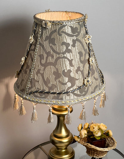 Handmade Silk Floral Lampshade with Fringe: Cozy Home Decor. № 0206