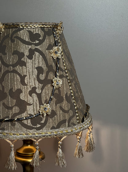 Handmade Silk Floral Lampshade with Fringe: Cozy Home Decor. № 0206
