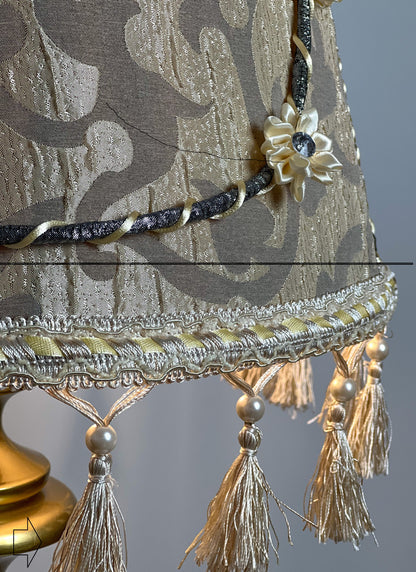 Handmade Silk Floral Lampshade with Fringe: Cozy Home Decor. № 0206