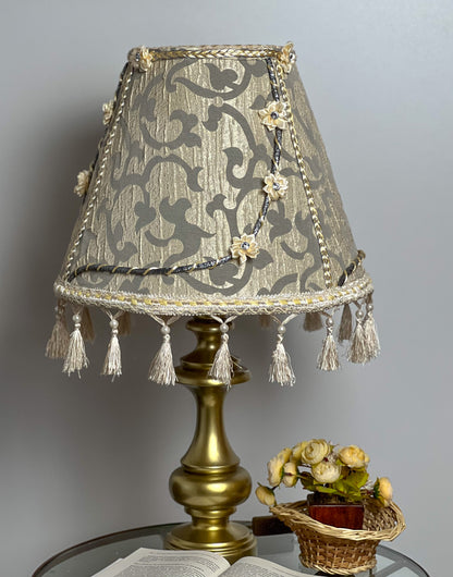 Handmade Silk Floral Lampshade with Fringe: Cozy Home Decor. № 0206
