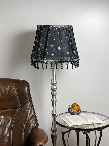 Art Deco lampshade made of two-tone fabric and fringe with tassels. unique lampshade. 1403