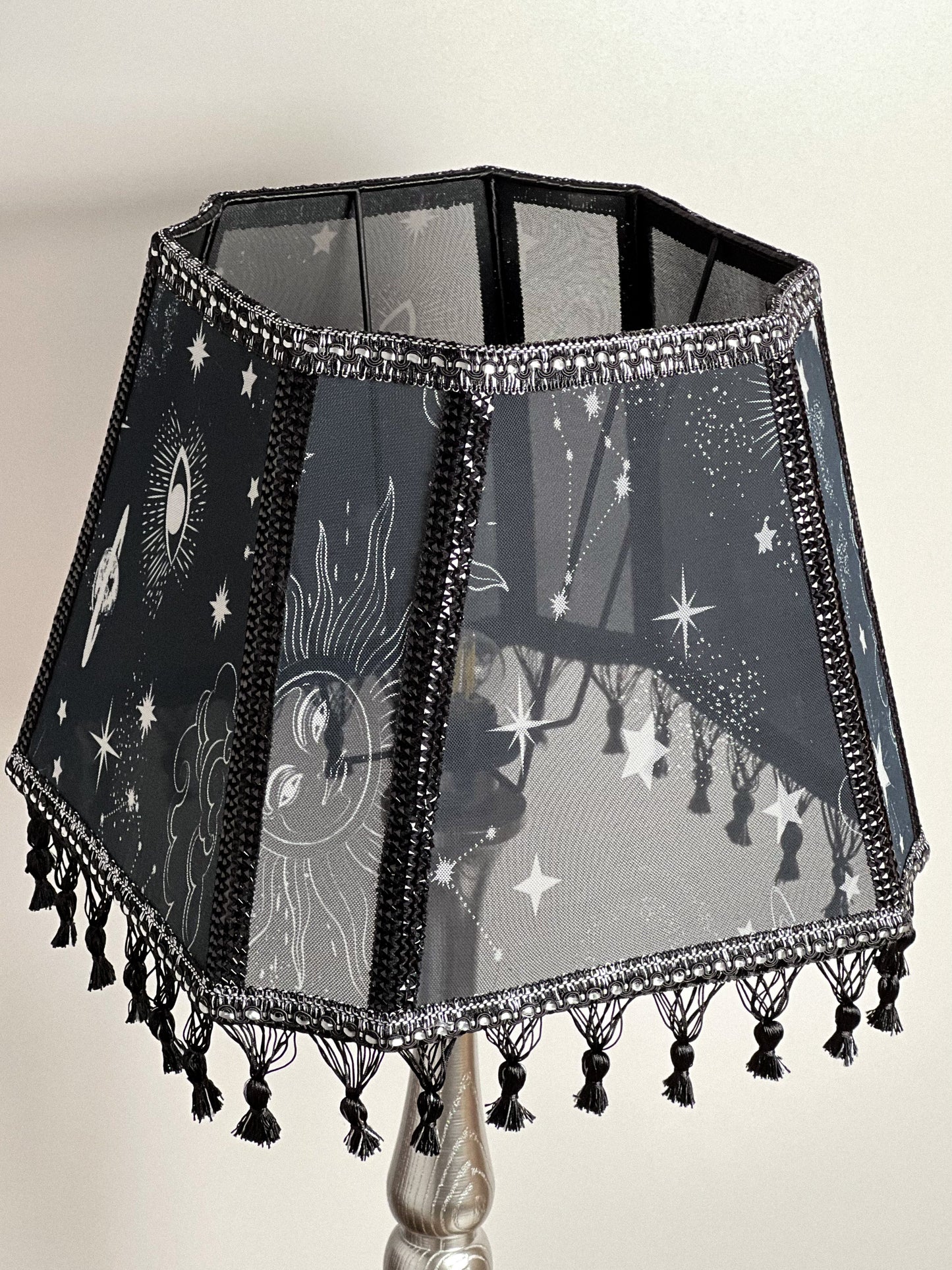 Art Deco lampshade made of two-tone fabric and fringe with tassels. unique lampshade. 1403