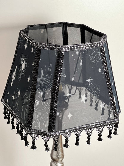 Art Deco lampshade made of two-tone fabric and fringe with tassels. unique lampshade. 1403