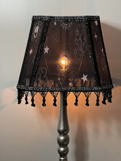 Art Deco lampshade made of two-tone fabric and fringe with tassels. unique lampshade. 1403