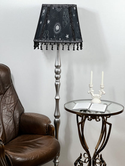Art Deco lampshade made of two-tone fabric and fringe with tassels. unique lampshade. 1403