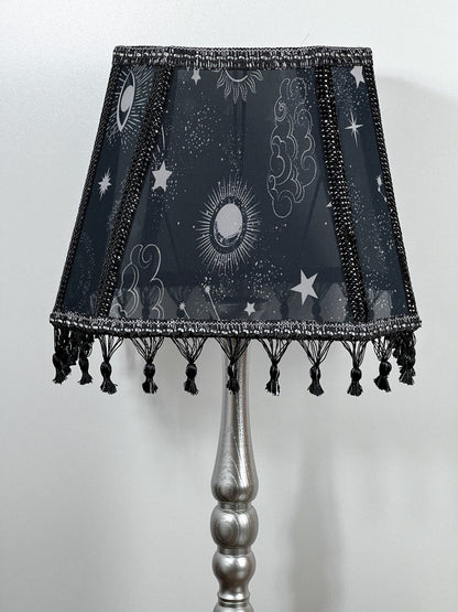 Art Deco lampshade made of two-tone fabric and fringe with tassels. unique lampshade. 1403