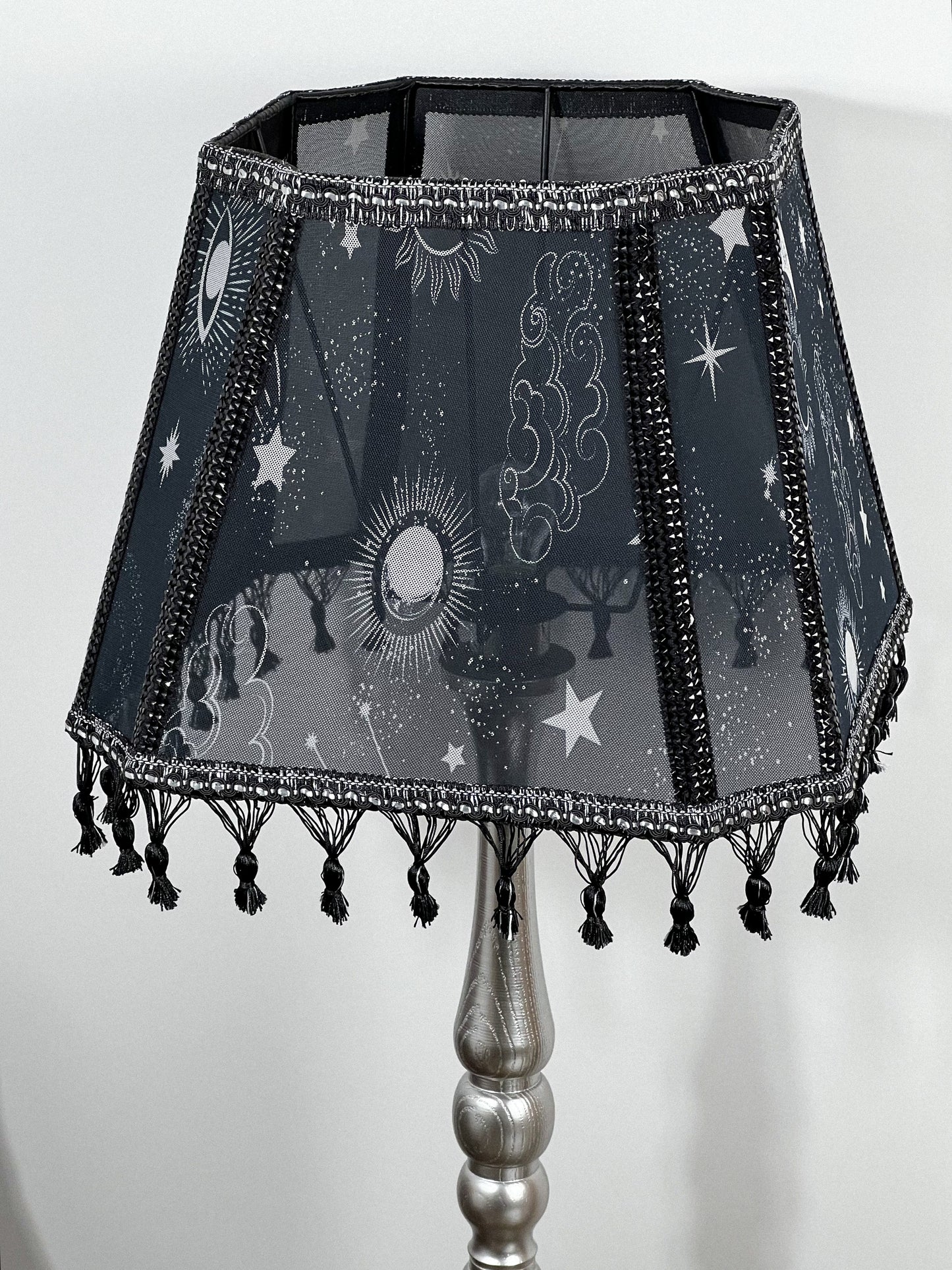 Art Deco lampshade made of two-tone fabric and fringe with tassels. unique lampshade. 1403