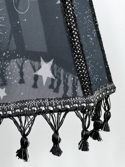 Art Deco lampshade made of two-tone fabric and fringe with tassels. unique lampshade. 1403