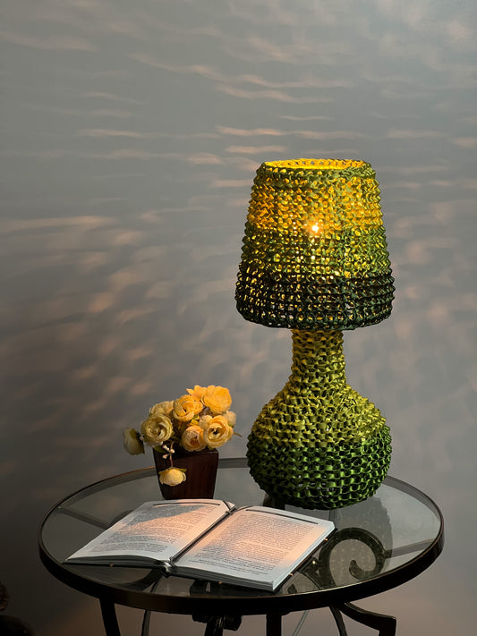Victorian wicker green table lamp, handmade. unique lamp. 4302