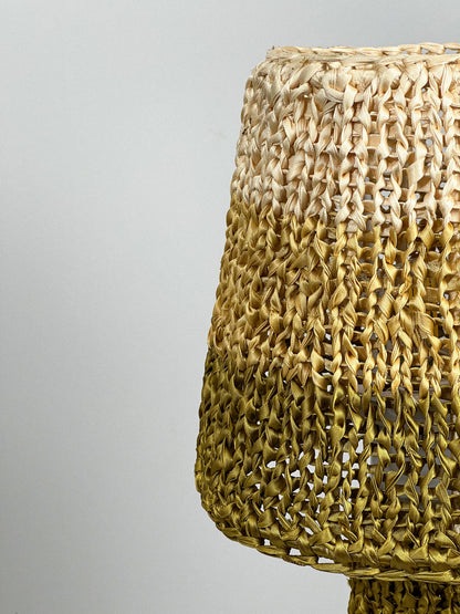 Table bedside lamp. Wicker brown and olive table lamp with handmade shade - vintage 60s decor. 4303