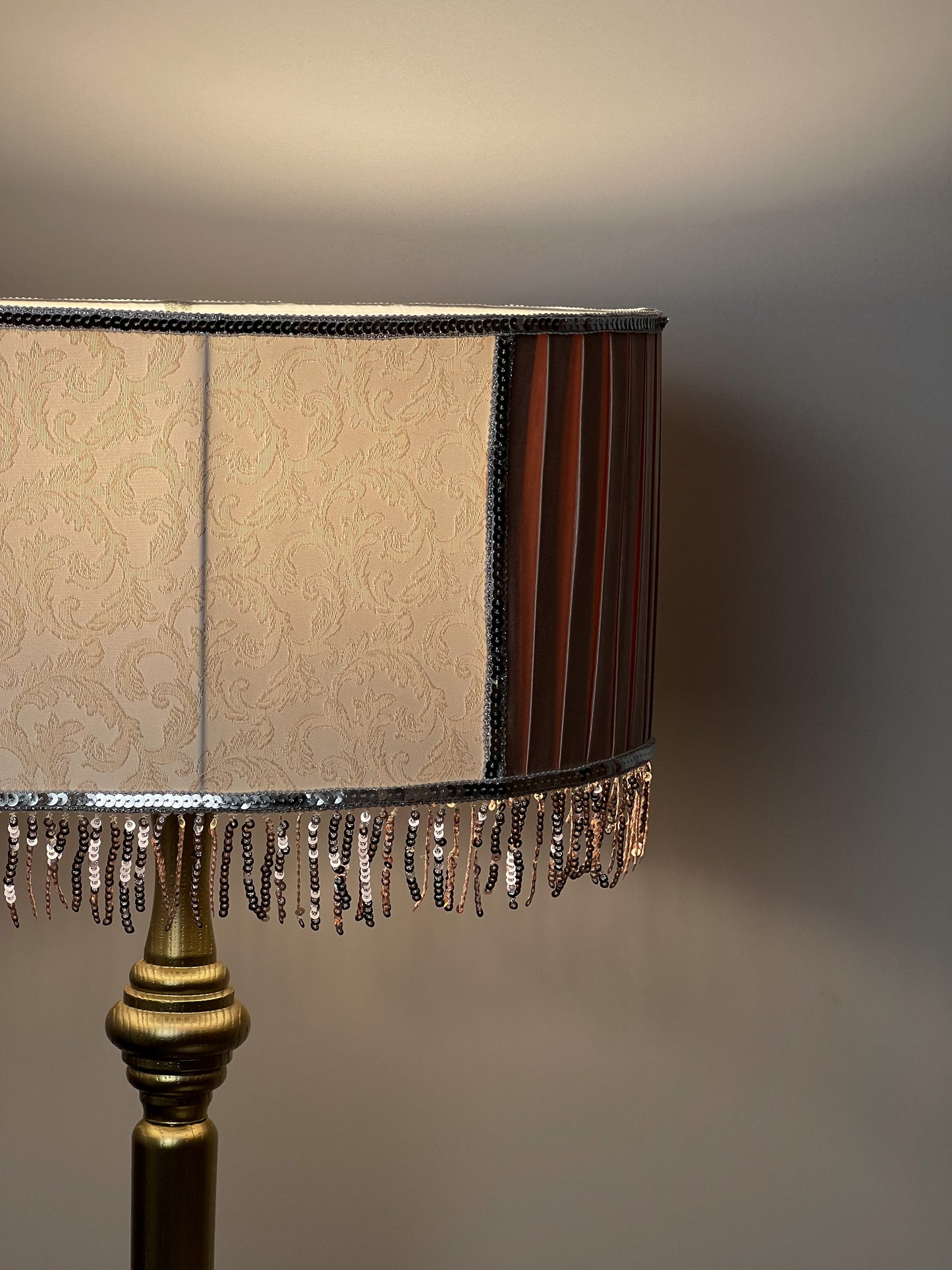 Fringed lampshade, handmade fabric lampshade. 1806