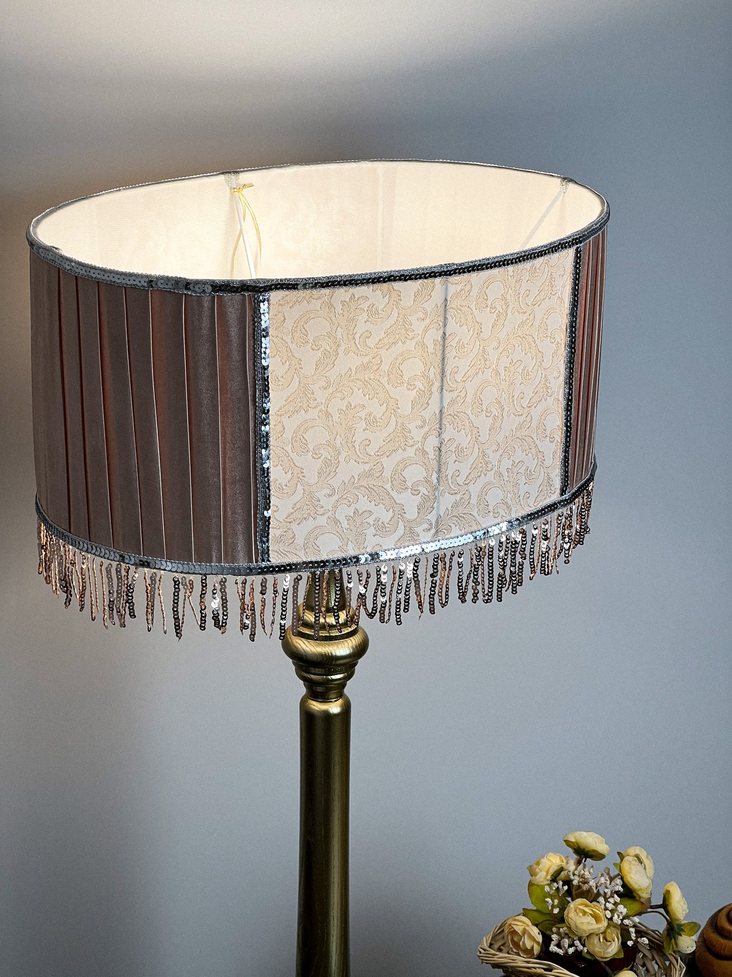 Fringed lampshade, handmade fabric lampshade. 1806