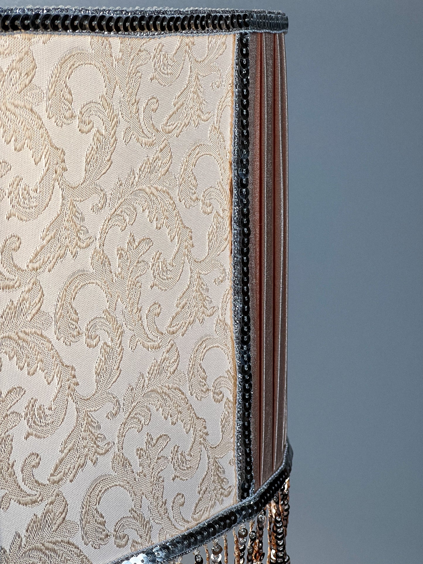 Fringed lampshade, handmade fabric lampshade. 1806