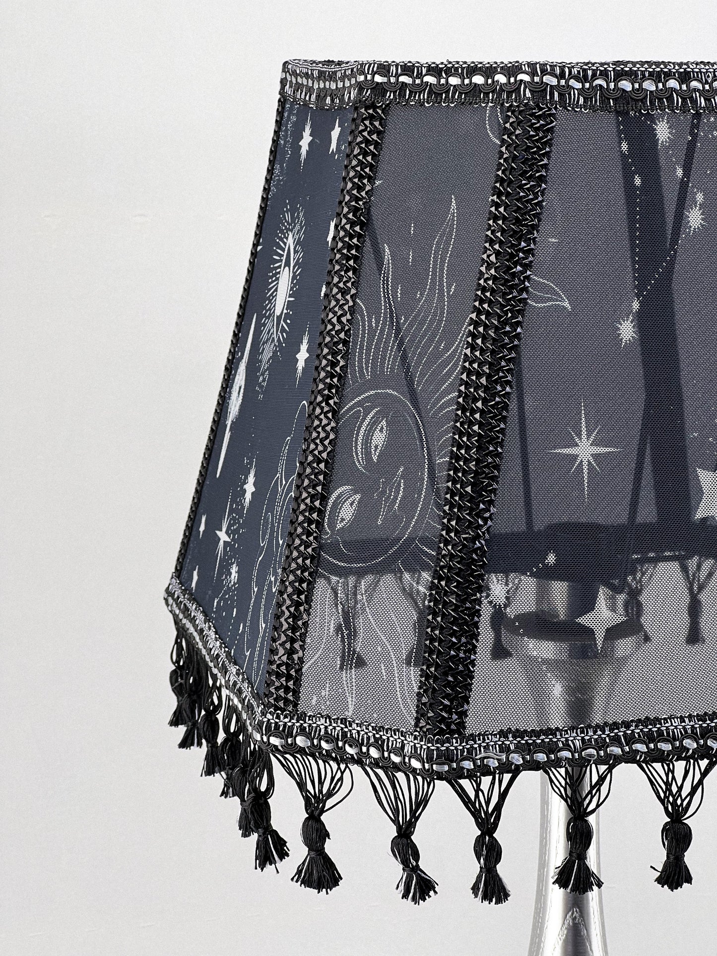 Art Deco lampshade made of two-tone fabric and fringe with tassels. unique lampshade. 1403