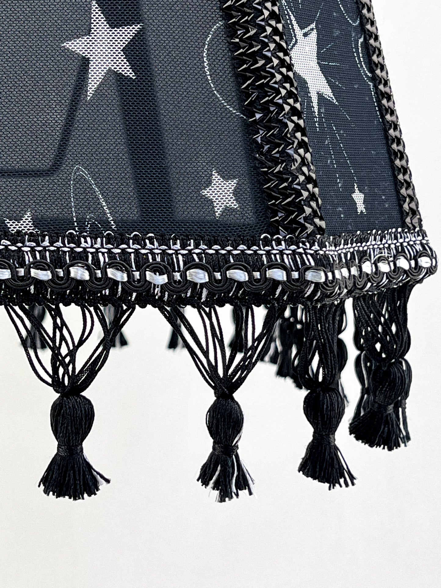 Art Deco lampshade made of two-tone fabric and fringe with tassels. unique lampshade. 1403
