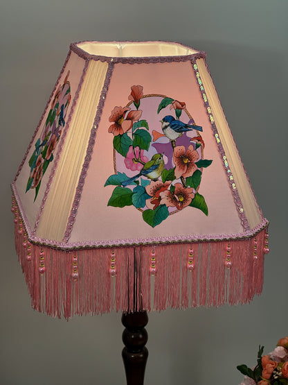Lampshade, fabric lampshade, Enchanting Victorian Lampshade: Handcrafted with Bird. 3404