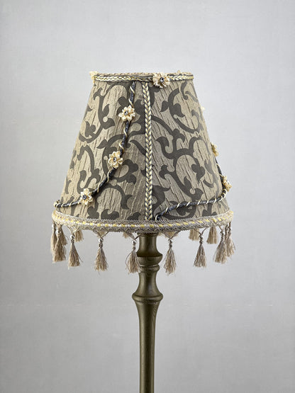 Handmade Silk Floral Lampshade with Fringe: Cozy Home Decor. № 0206