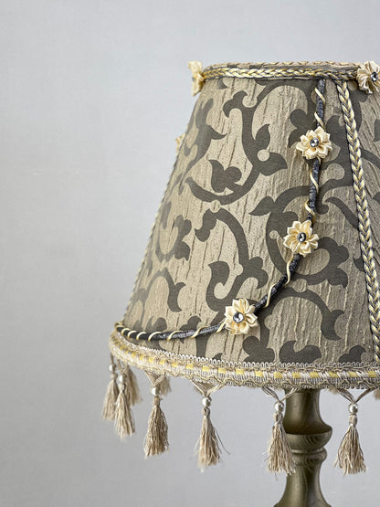 Handmade Silk Floral Lampshade with Fringe: Cozy Home Decor. № 0206