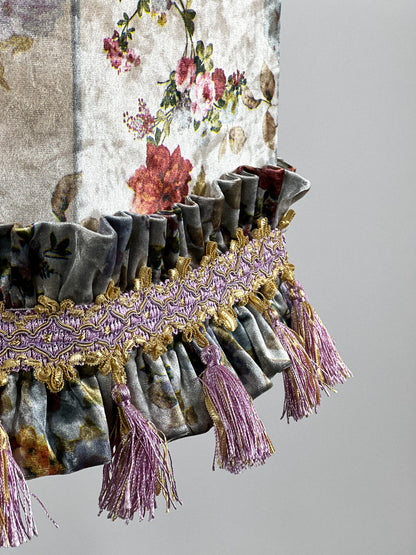 Velvet lampshade with floral print for floor lamps. № 6907