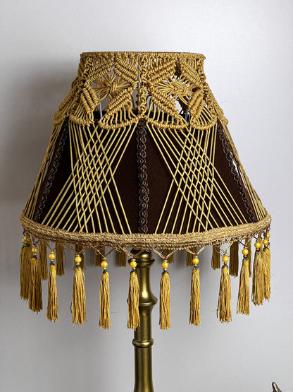 Lampshade. Brown Fringed Lampshade with Victorian and Retro Touche
