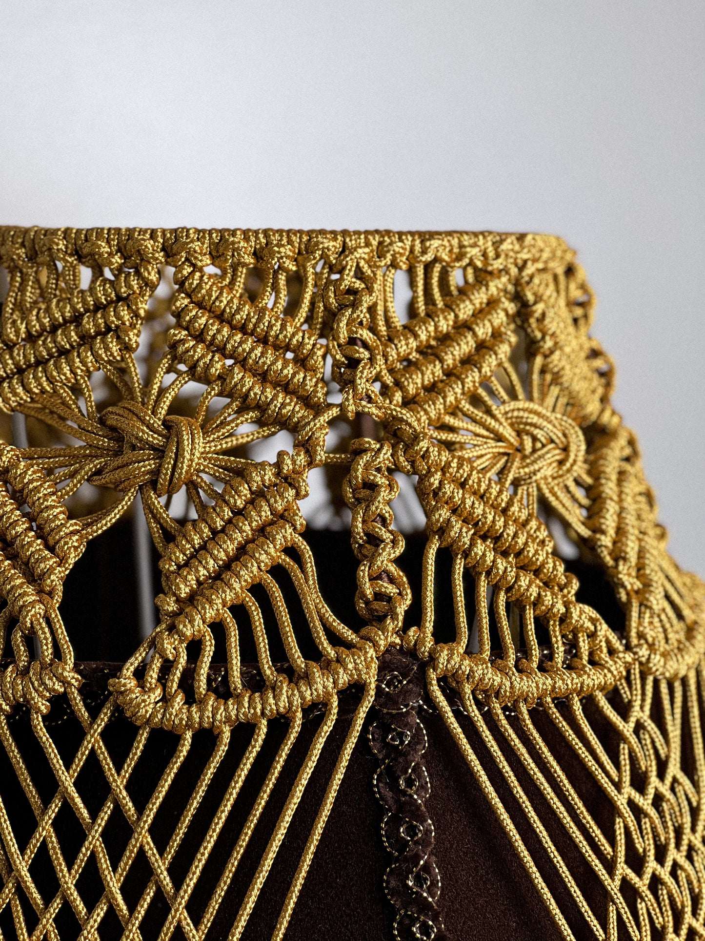 Lampshade. Brown Fringed Lampshade with Victorian and Retro Touche
