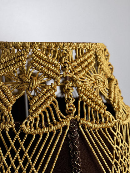 Lampshade. Brown Fringed Lampshade with Victorian and Retro Touche