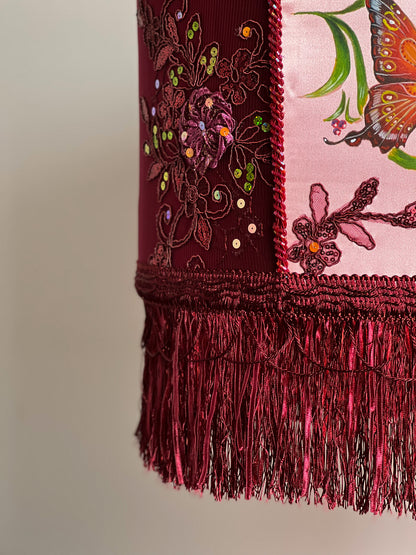 Unique lamp, floor lamp,handmade home lamp, art deco lamp, burgundy lampshade, Vintage Decor, Rustic Lamp. 1805