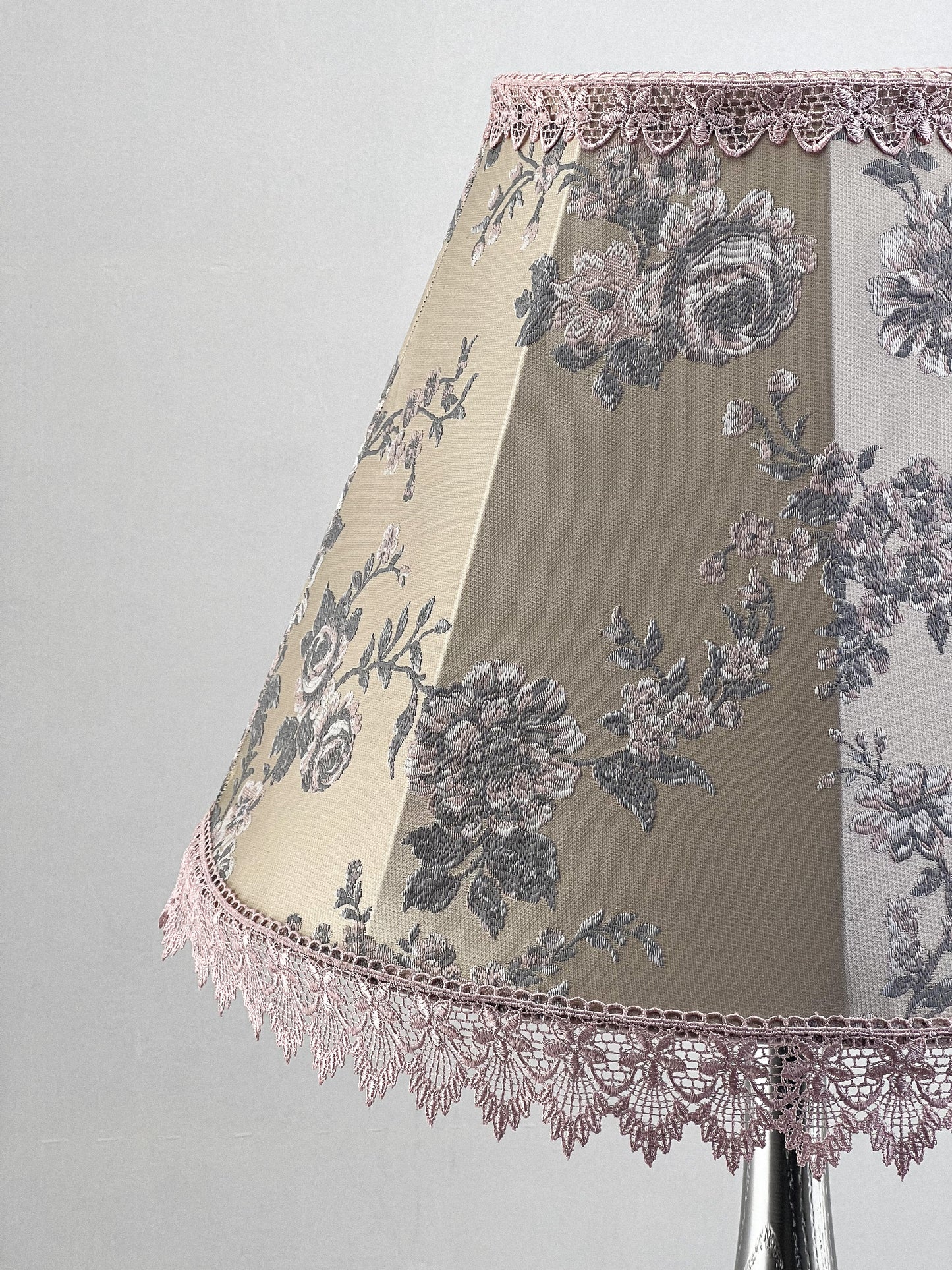 Lampshade with floral print, handmade pink fabric lampshade for an original interior. № 1113