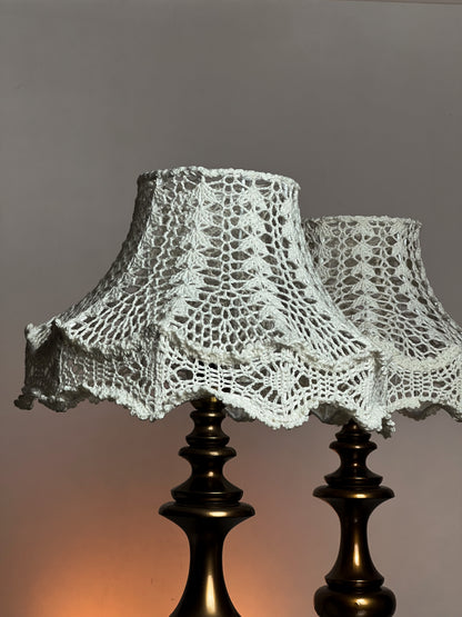 Bedside table lamp with a white knitted lampshade, handmade, for an original interior. № 1301