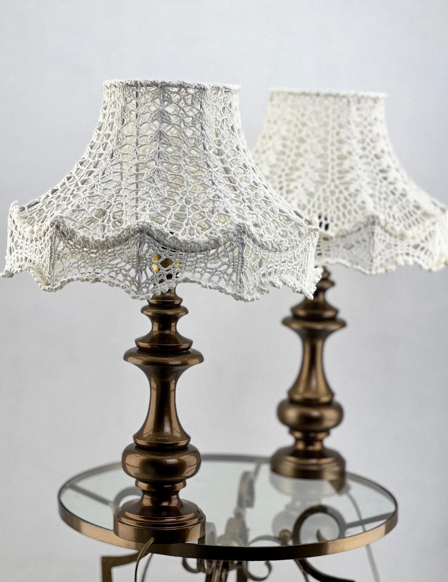 Bedside table lamp with a white knitted lampshade, handmade, for an original interior. № 1301
