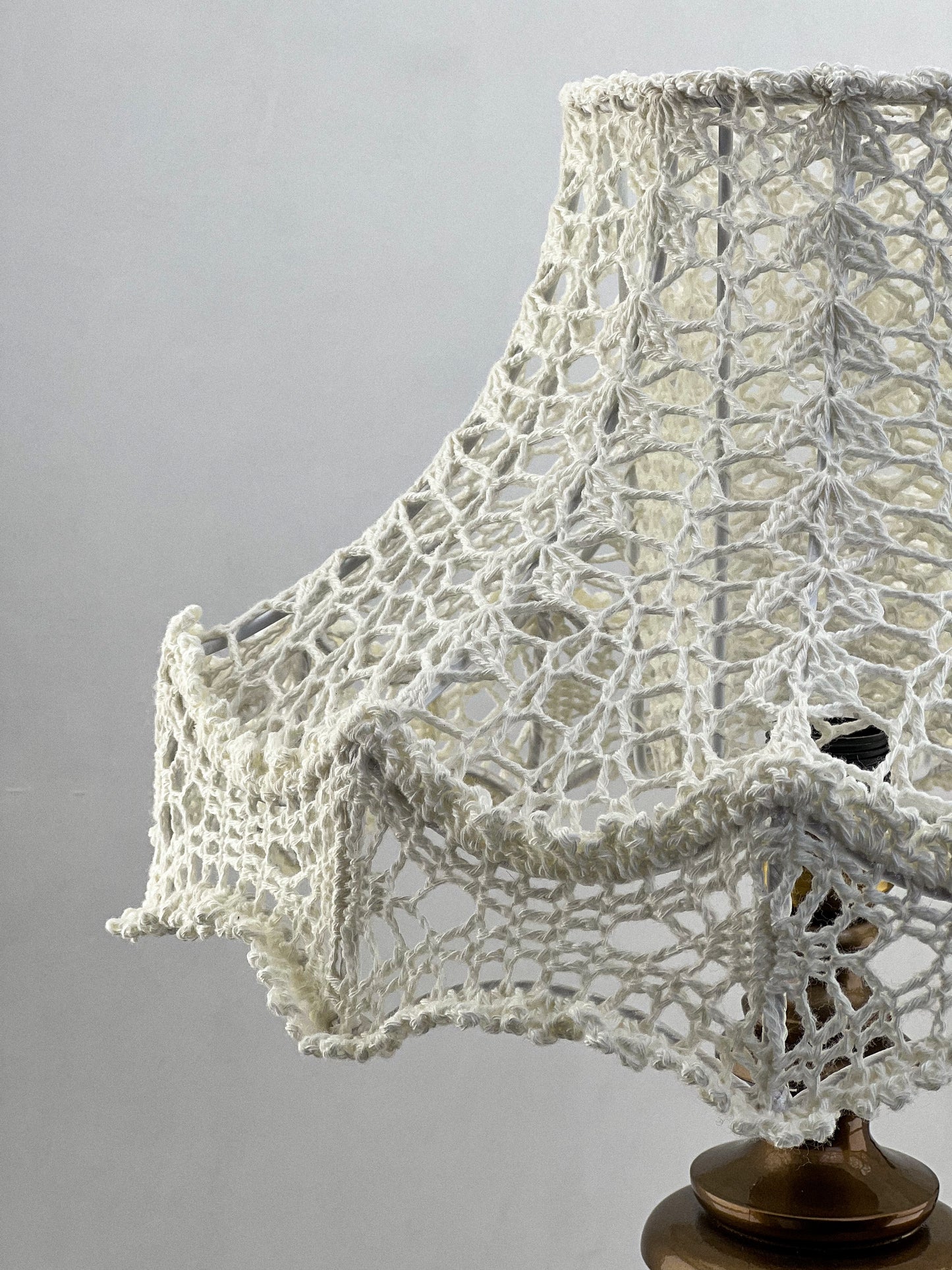 Bedside table lamp with a white knitted lampshade, handmade, for an original interior. № 1301
