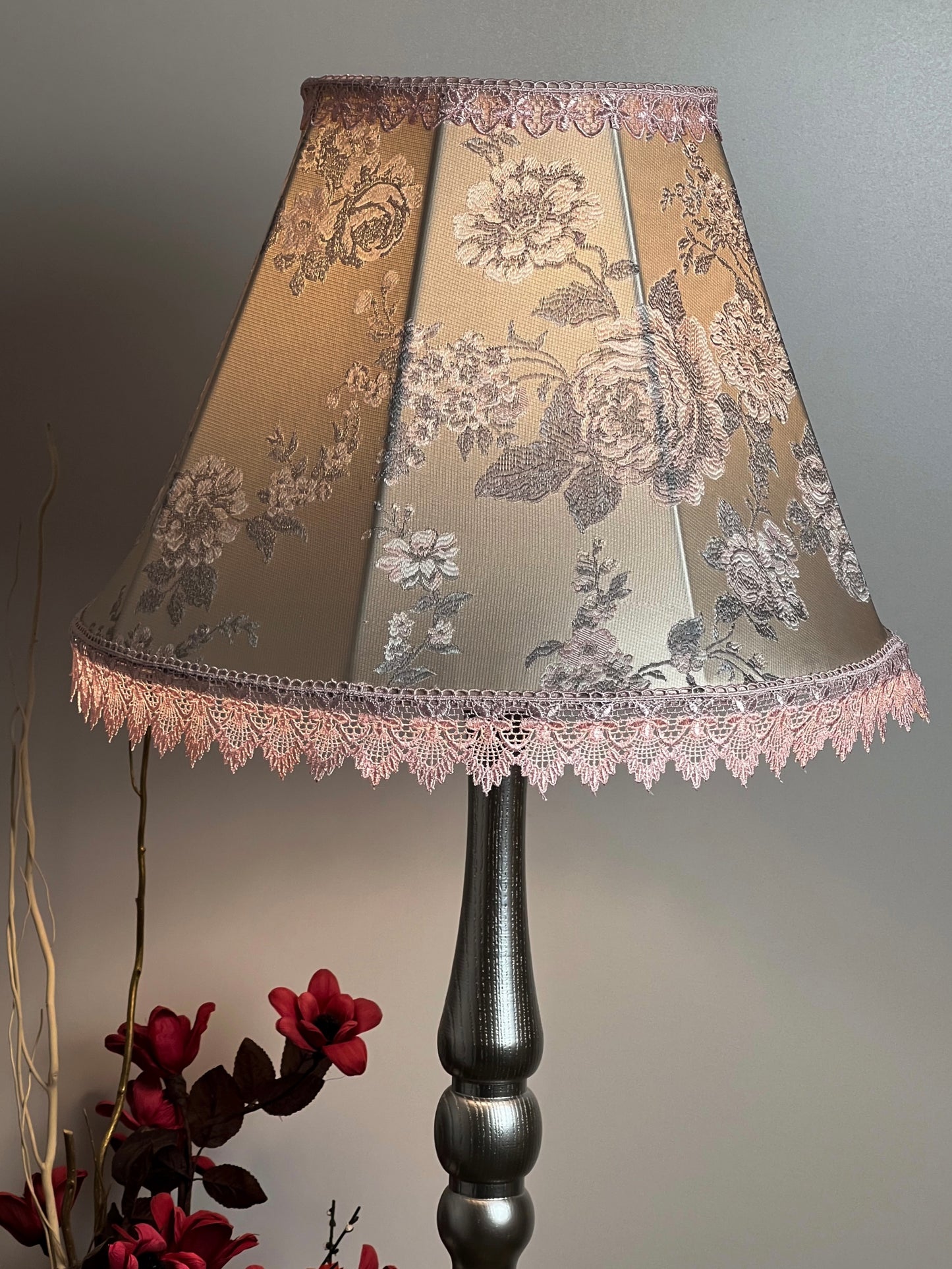 Lampshade with floral print, handmade pink fabric lampshade for an original interior. № 1113