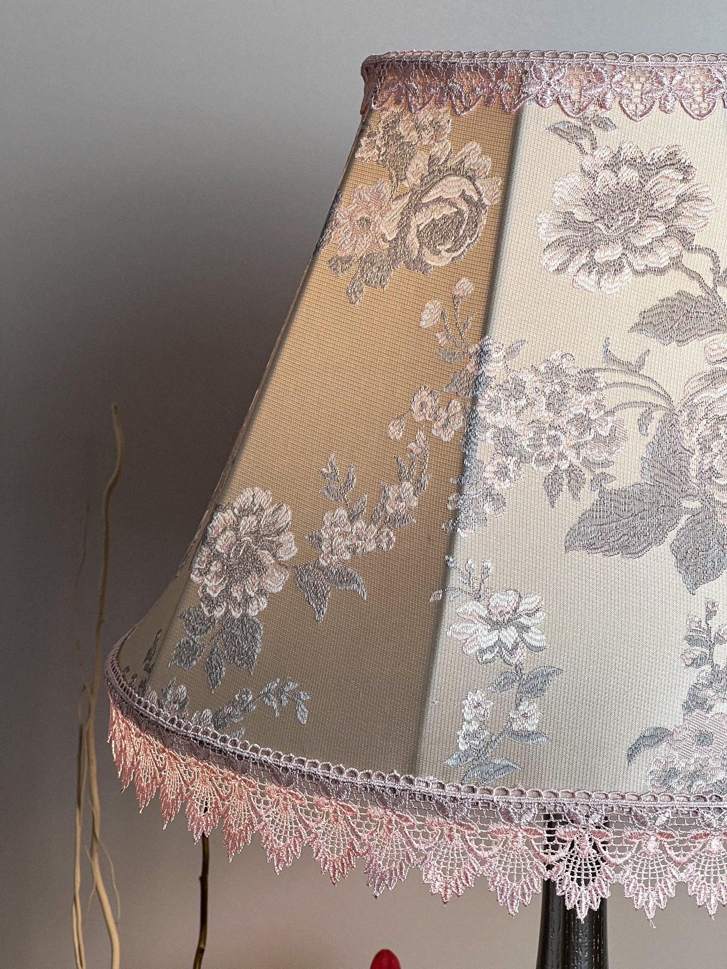Lampshade with floral print, handmade pink fabric lampshade for an original interior. № 1113