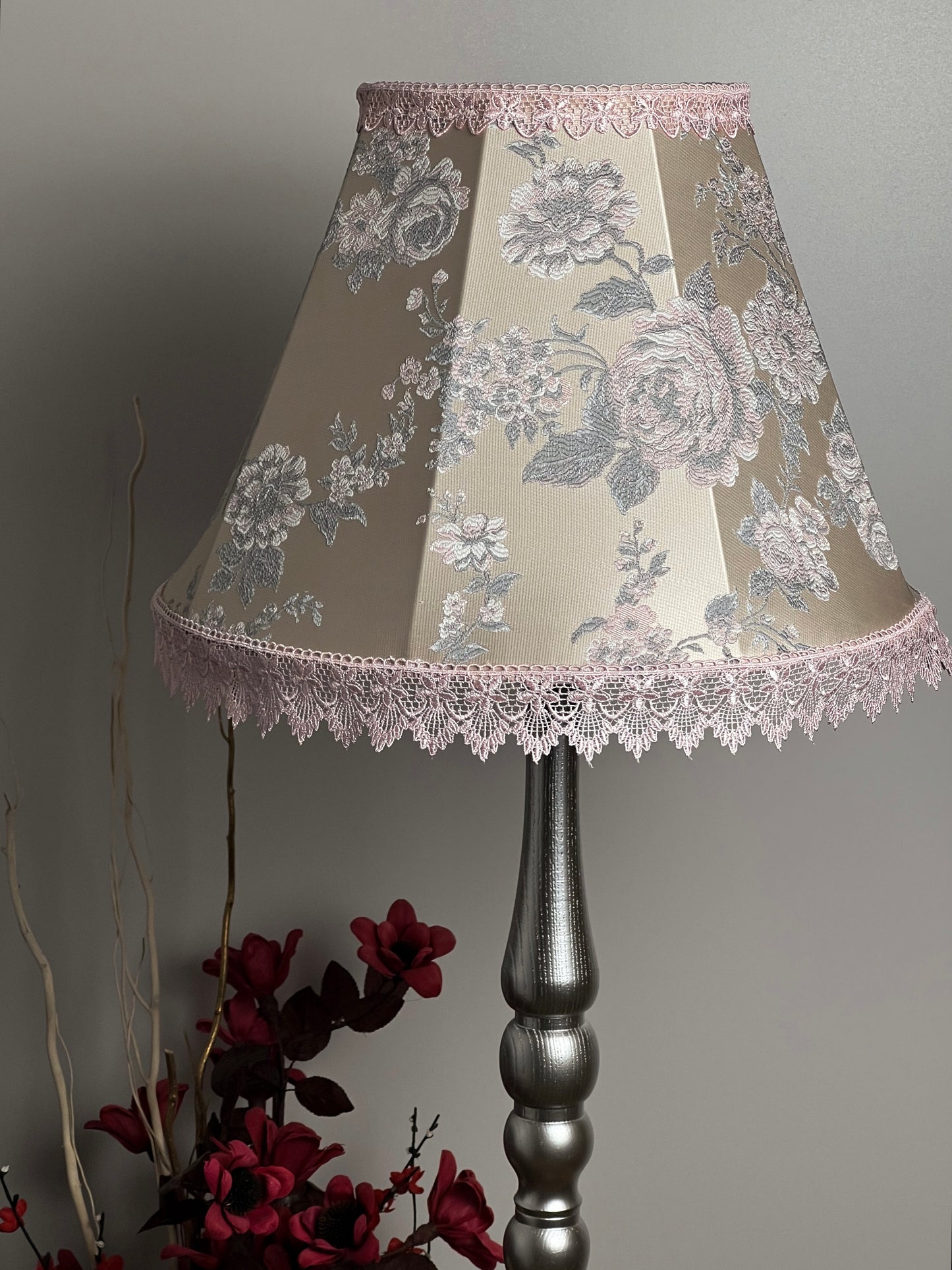 Lampshade with floral print, handmade pink fabric lampshade for an original interior. № 1113
