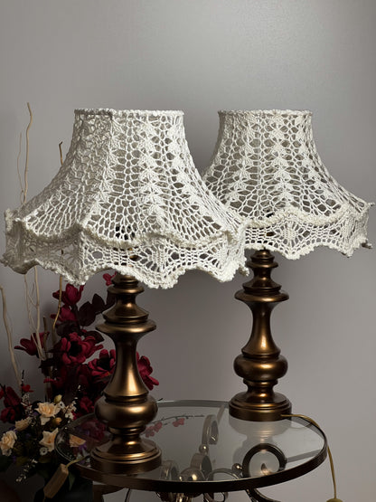 Bedside table lamp with a white knitted lampshade, handmade, for an original interior. № 1301