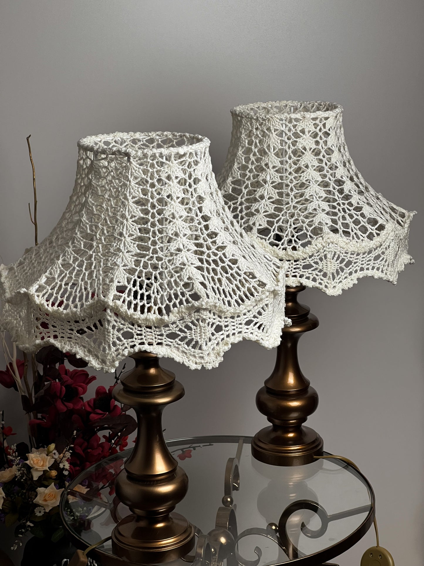 Bedside table lamp with a white knitted lampshade, handmade, for an original interior. № 1301